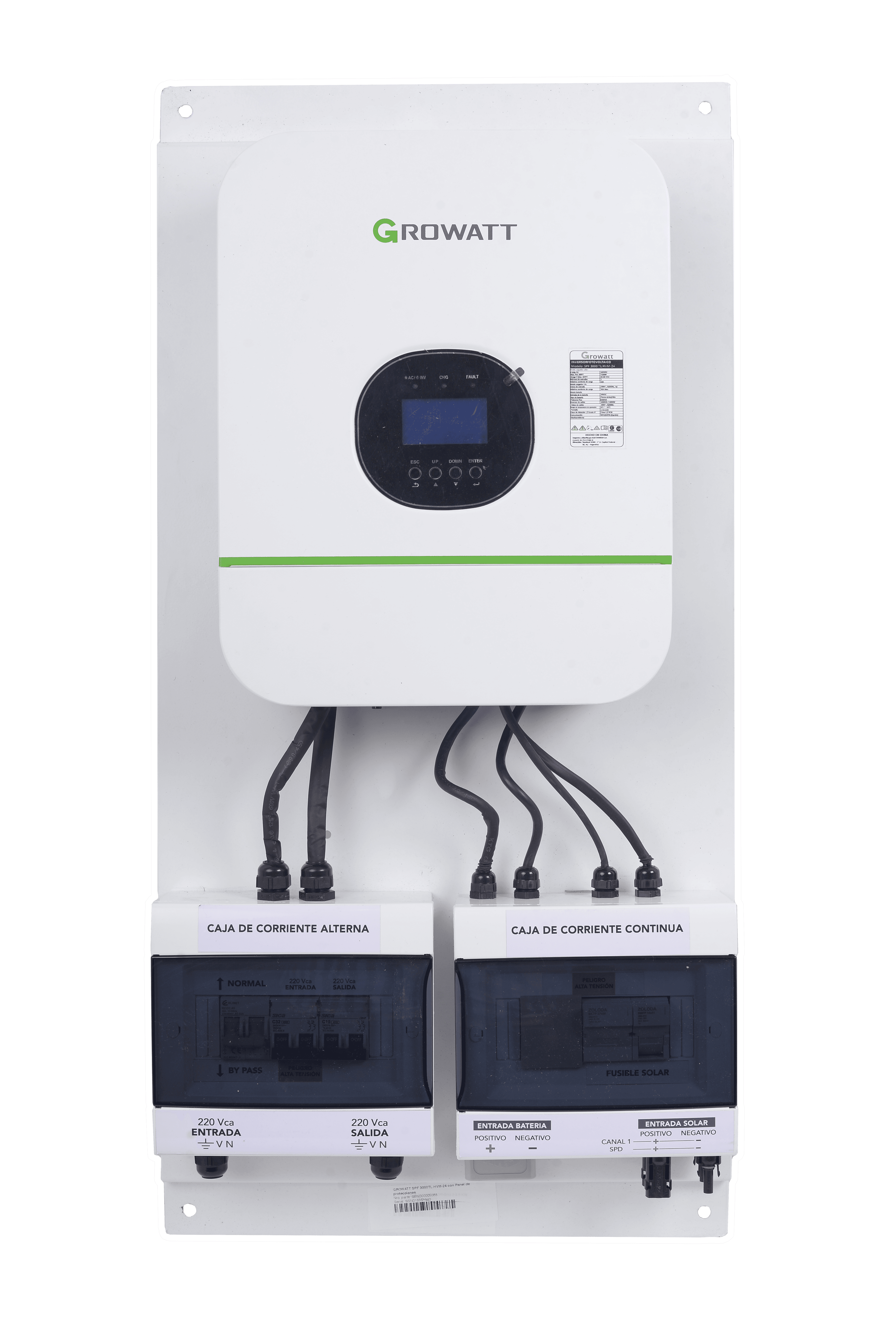 Inversor-Regulador Growatt SPF 5000TL HVM 48 con Panel de protecciones